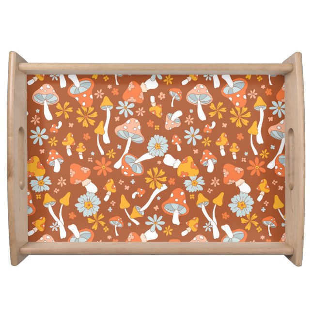 Retro Vintage Mushroom Flower Pattern Serving Tray (Front)