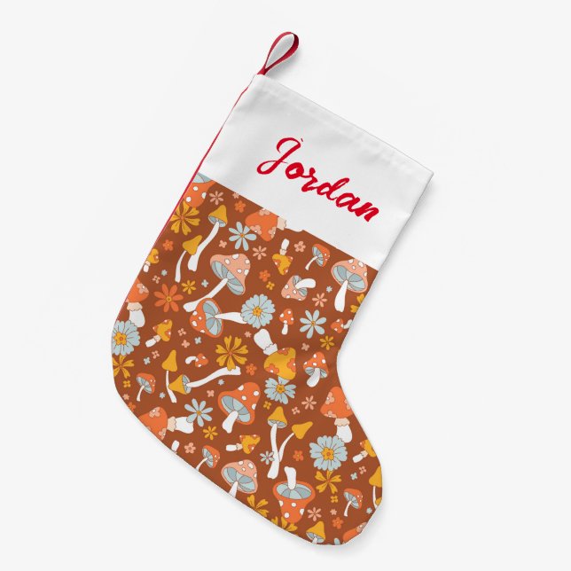Retro Vintage Mushroom Flower Pattern Small Christmas Stocking (Front (Hanging))