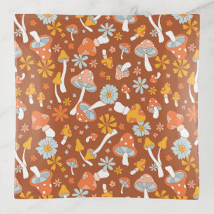 Retro Vintage Mushroom Flower Pattern Trinket Tray