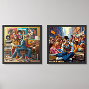 Retro vintage music of the 1970's wall art sets