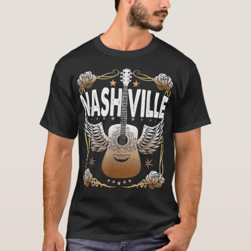 Retro Vintage Nashville Country Music City Guitar  T_Shirt