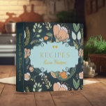 Retro vintage navy peach flowers gold blue recipes 3 ring binder<br><div class="desc">Retro vintage wildflowers meadow pattern with two golden hearts and a chic typography script on a dark midnight navy blue chalkboard background and a pastel blue label making a beautiful personalized recipe binder keepsake.                   It can be a beautiful present for your own kitchen or a gift for a chef!</div>