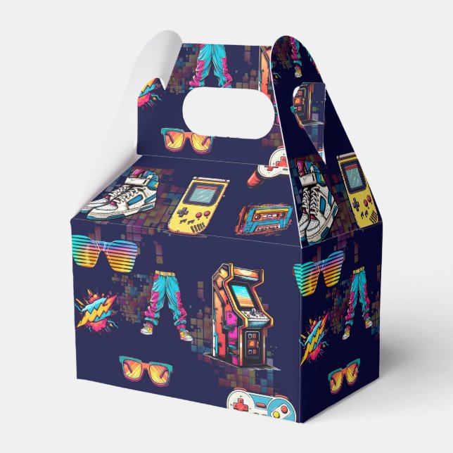 Retro Vintage Neon 80's Pattern Favor Boxes (Front Side)
