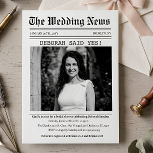 Retro Vintage Newspaper Bridal Shower Invitation