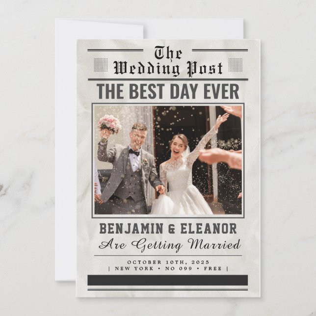Retro Vintage Newspaper Wedding Invitation (Front)