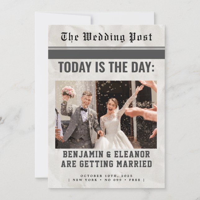 Retro Vintage Newspaper Wedding Invitation (Front)