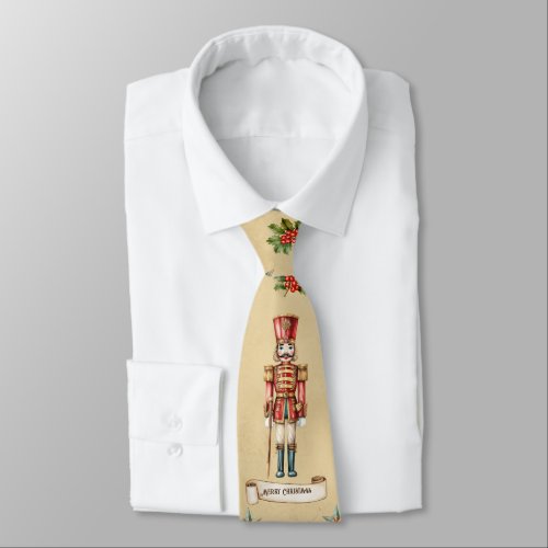 Retro Vintage Nutcracker Merry Christmas Pattern Neck Tie