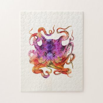 Retro Vintage Octopus Tie Dye Watercolor Purple Jigsaw Puzzle by Coolvintagequotes at Zazzle