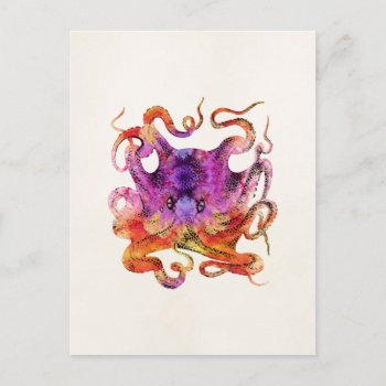 Retro Vintage Octopus Tie Dye Watercolor Purple Postcard by Coolvintagequotes at Zazzle