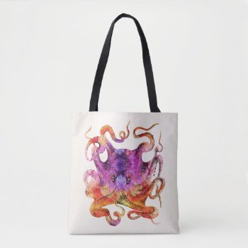 Retro Vintage Octopus Tie Dye Watercolor Purple Tote Bag by Coolvintagequotes at Zazzle