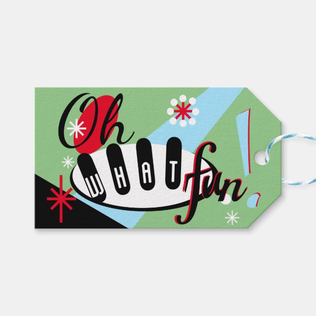 Retro Vintage Oh What Fun Christmas Gift Tag (Front (Horizontal))