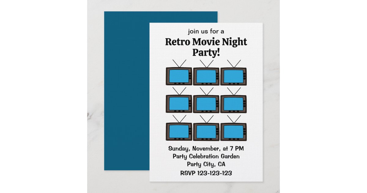 Retro Vintage Old Television Movie Night Party Invitation | Zazzle