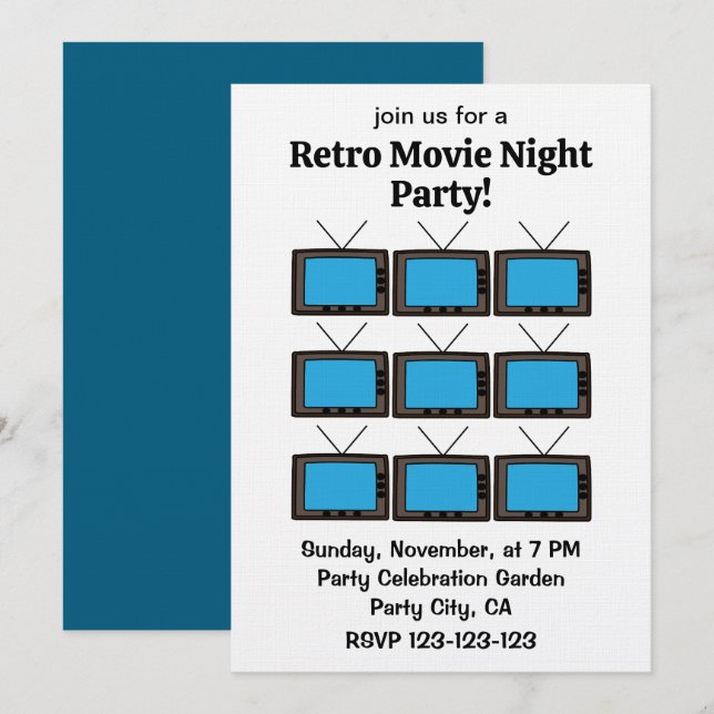 Retro Vintage Old Television Movie Night Party Invitation (Front/Back)