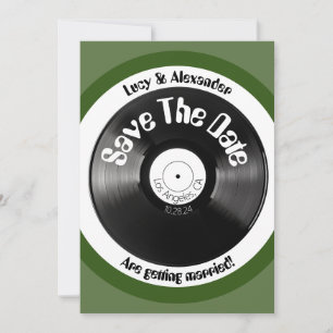 Retro vintage olive green vinyl record wedding save the date