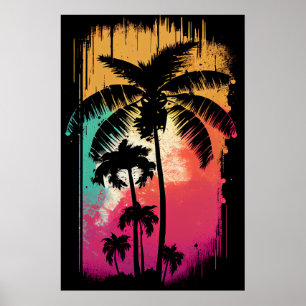 Retro Vintage Ombre Pop Art Palm Los Angeles Vibes Poster