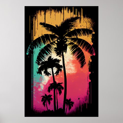 Retro Vintage Ombre Pop Art Palm Los Angeles Vibes Poster