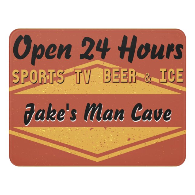 Retro Vintage Open 24 Hours Man Cave Sign (Contemporary Front)
