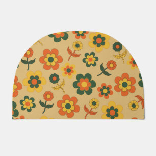 Retro Vintage Orange 70s Flower Pattern Doormat