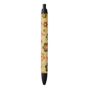 Retro Vintage Orange 70s Flower Pattern Pen