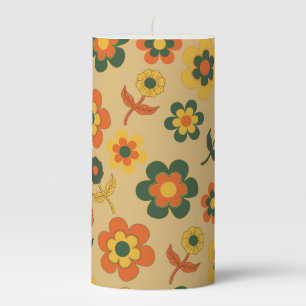 Retro Vintage Orange 70s Flower Pattern Pillar Candle