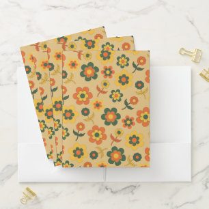 Retro Vintage Orange 70s Flower Pattern Pocket Folder