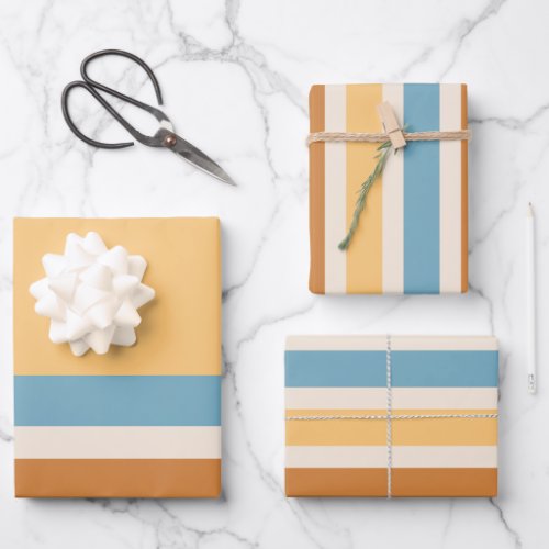 Retro Vintage Orange and Blue Stripes Wrapping Paper Sheets