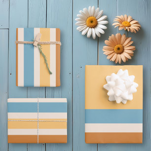 Retro Vintage Orange and Blue Stripes Wrapping Paper Sheets