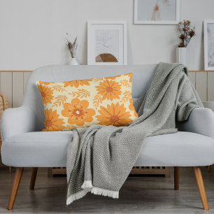 Retro Vintage Orange Botanical Flower Pattern Fall Accent Pillow