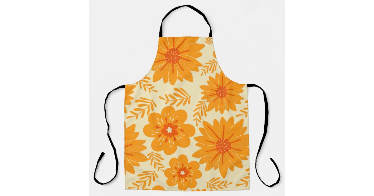 Retro Vintage Orange Botanical Flower Pattern Fall Apron | Zazzle
