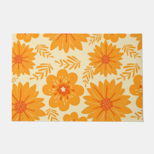 Retro Vintage Orange Botanical Flower Pattern Fall Doormat