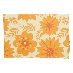 Retro Vintage Orange Botanical Flower Pattern Fall Pillow Case