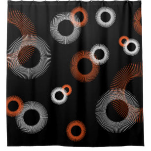 Retro Vintage Orange White Black Starburst Pattern Shower Curtain