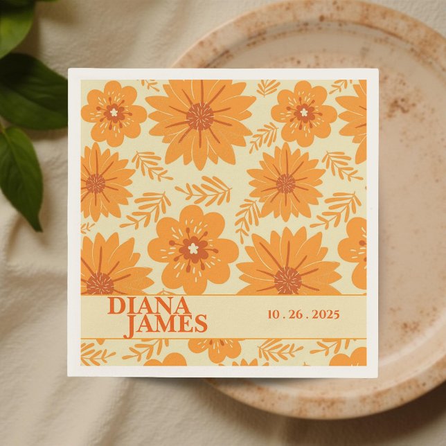 Retro Vintage Orange Wildflower Wedding  Napkins (Creator Uploaded)