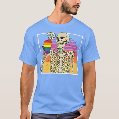 Retro Vintage Ortho Skeleton Coffee Drinker LGBTQ  T_Shirt