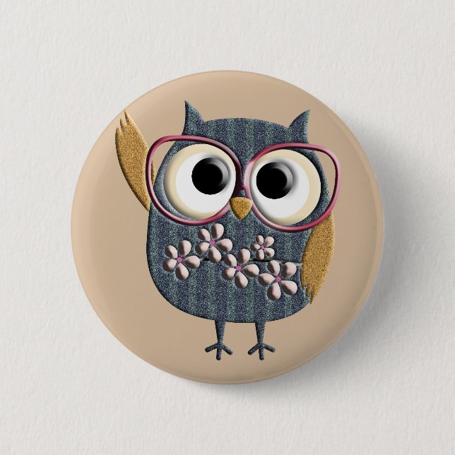 Retro Vintage Owl Button (Front)