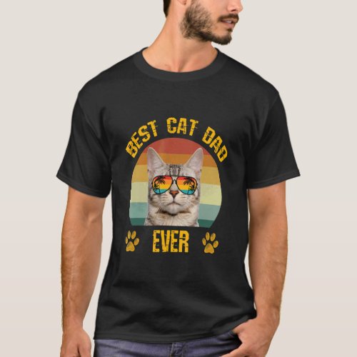 Retro Vintage Papa   Fathers Day Best Cat Dad Ever T_Shirt