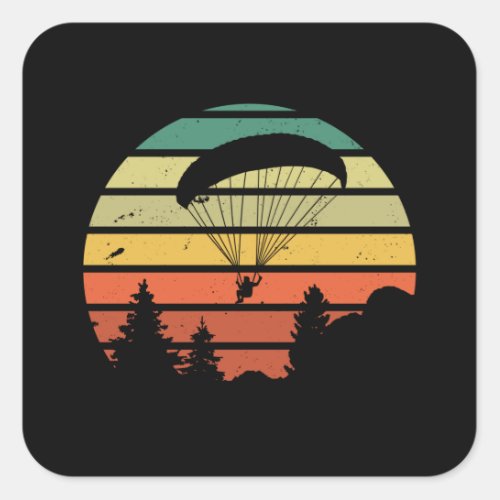 Retro Vintage Paragliding Sunset Gift Square Sticker