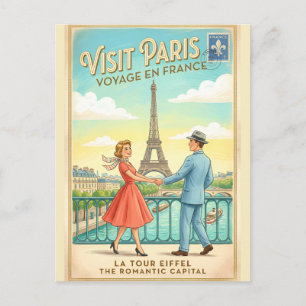 Retro Vintage Paris Eiffel Tower France Postcard