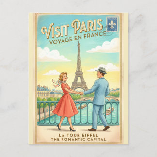 Retro Vintage Paris Eiffel Tower France Postcard