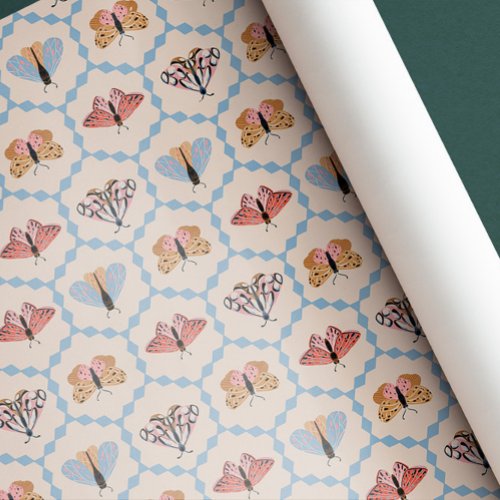 Retro vintage Patel butterflies Wrapping Paper