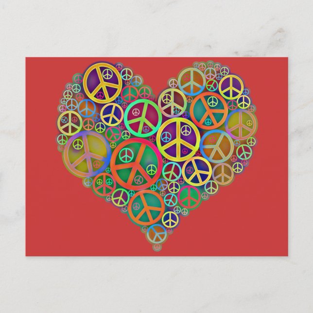 Retro Vintage Peace Heart Postcard (Front)