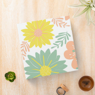 Retro Vintage Peach Fuzz Blue Flower Pattern 3 Ring Binder