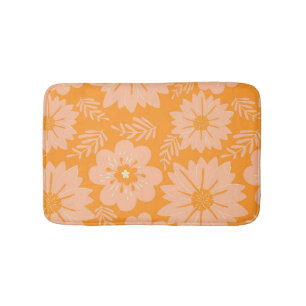 Retro Vintage Peach Fuzz Orange Flower Pattern Bath Mat