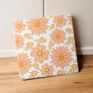 Retro Vintage Peach Fuzz Orange Flower Pattern Ceramic Tile
