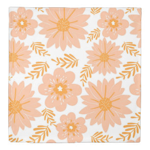 Retro Vintage Peach Fuzz Orange Flower Pattern Duvet Cover