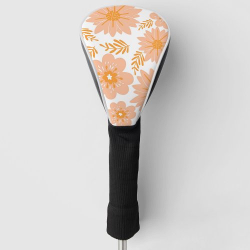 Retro Vintage Peach Fuzz Orange Flower Pattern Golf Head Cover