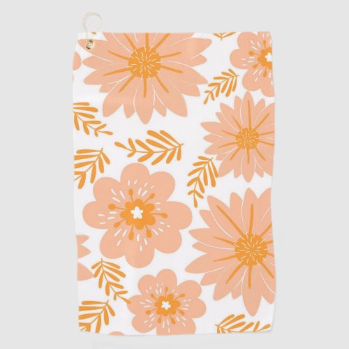 Retro Vintage Peach Fuzz Orange Flower Pattern Golf Towel