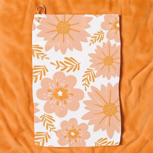 Retro Vintage Peach Fuzz Orange Flower Pattern Golf Towel