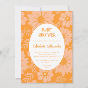 Retro Vintage Peach Fuzz Orange Flower Pattern Invitation