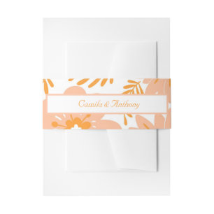 Retro Vintage Peach Fuzz Orange Flower Pattern Invitation Belly Band